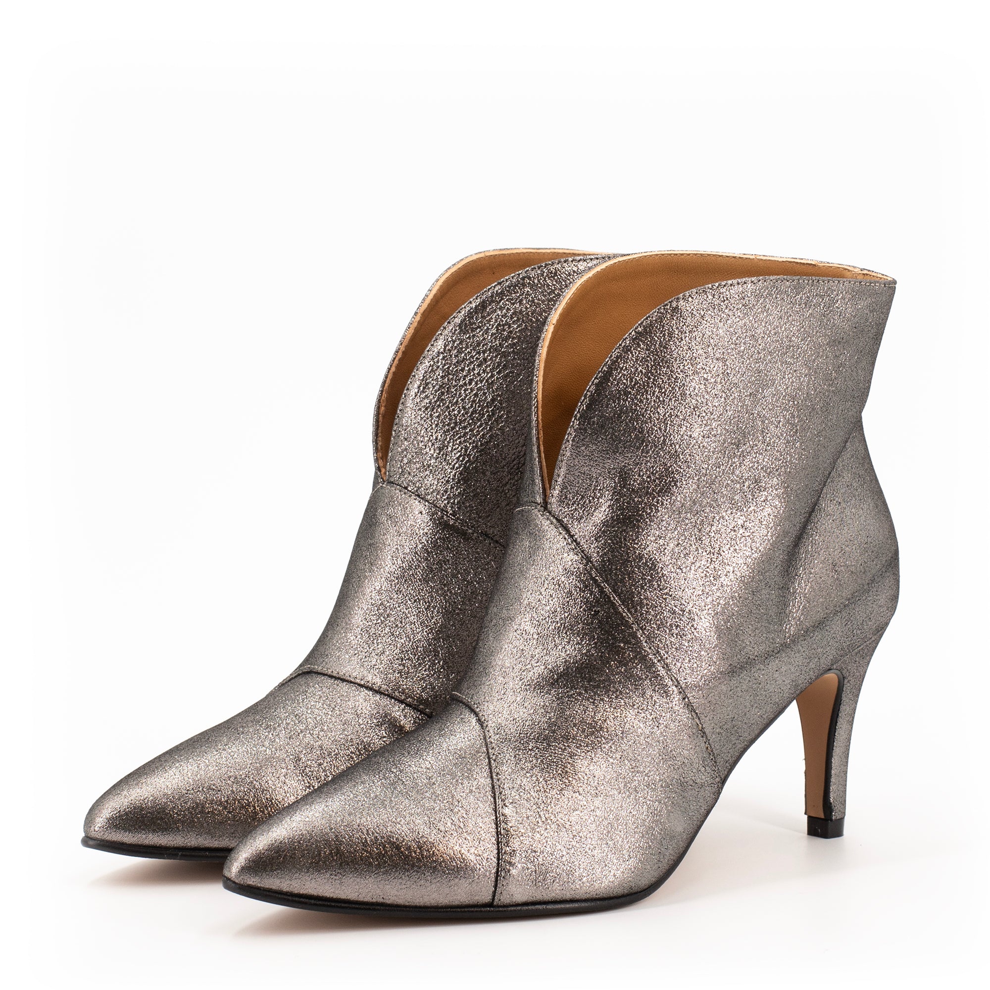 METALLIC LEATHER ANKLE BOOTS