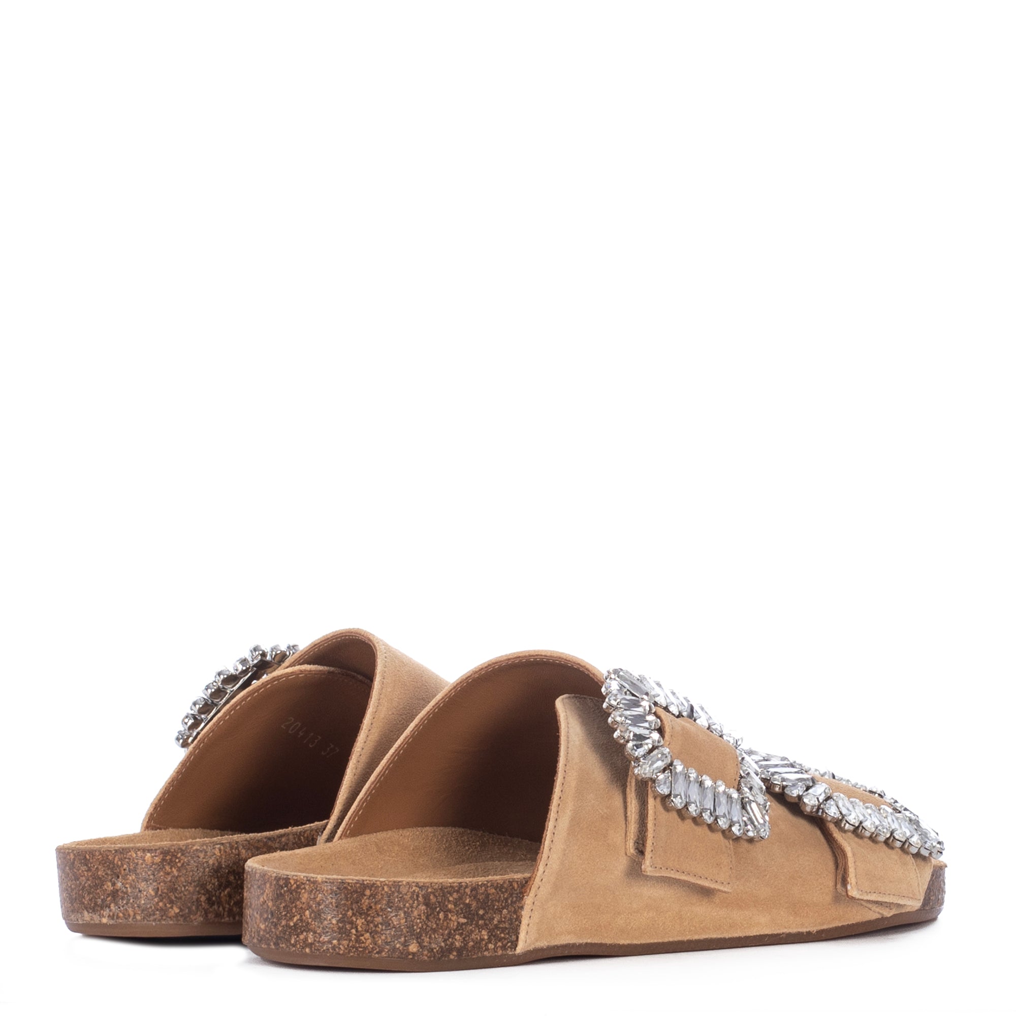 SAND SUEDE SANDALS WITH CRYSTALS