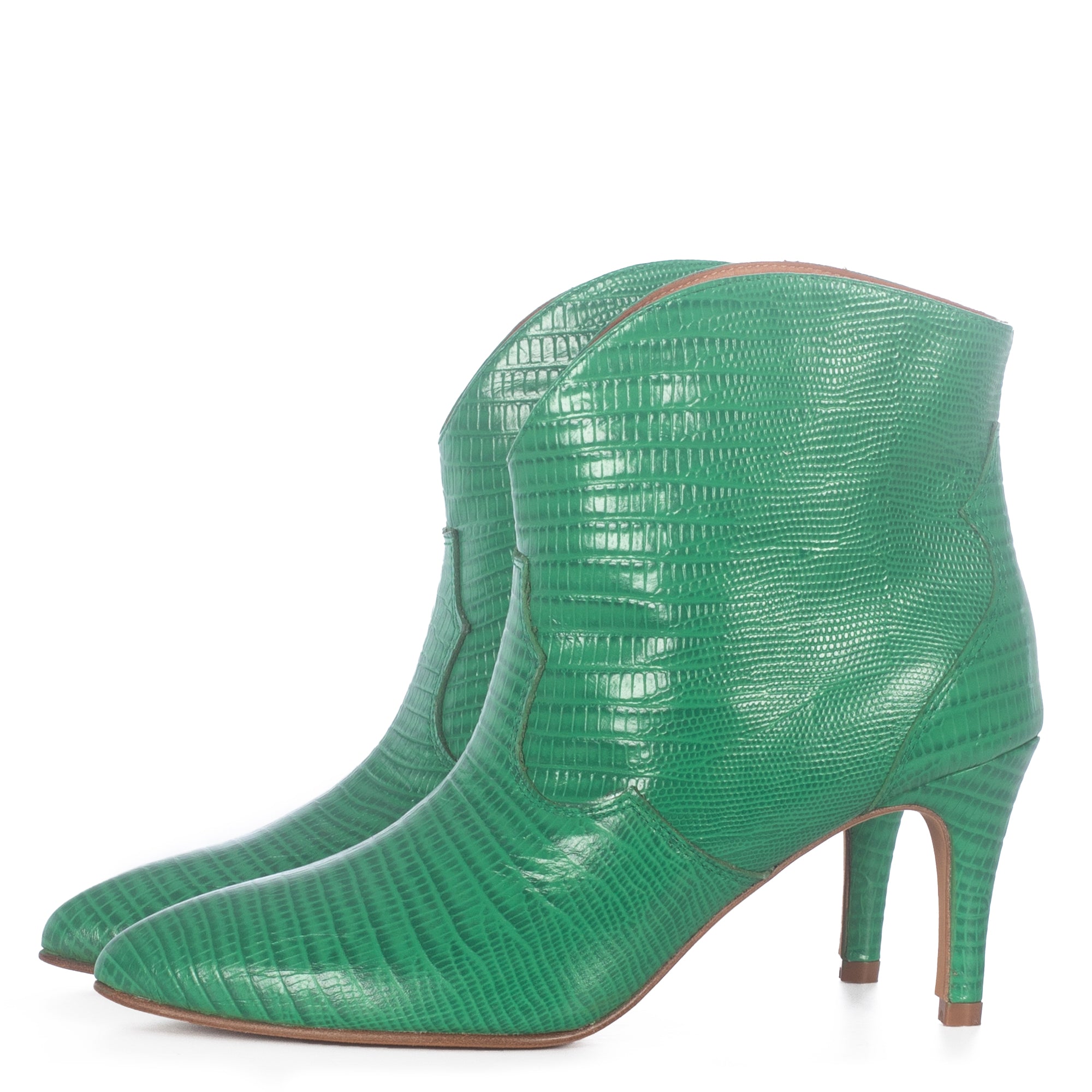 SELENE GREEN ANKLE BOOTS WITH ANIMAL PRINT