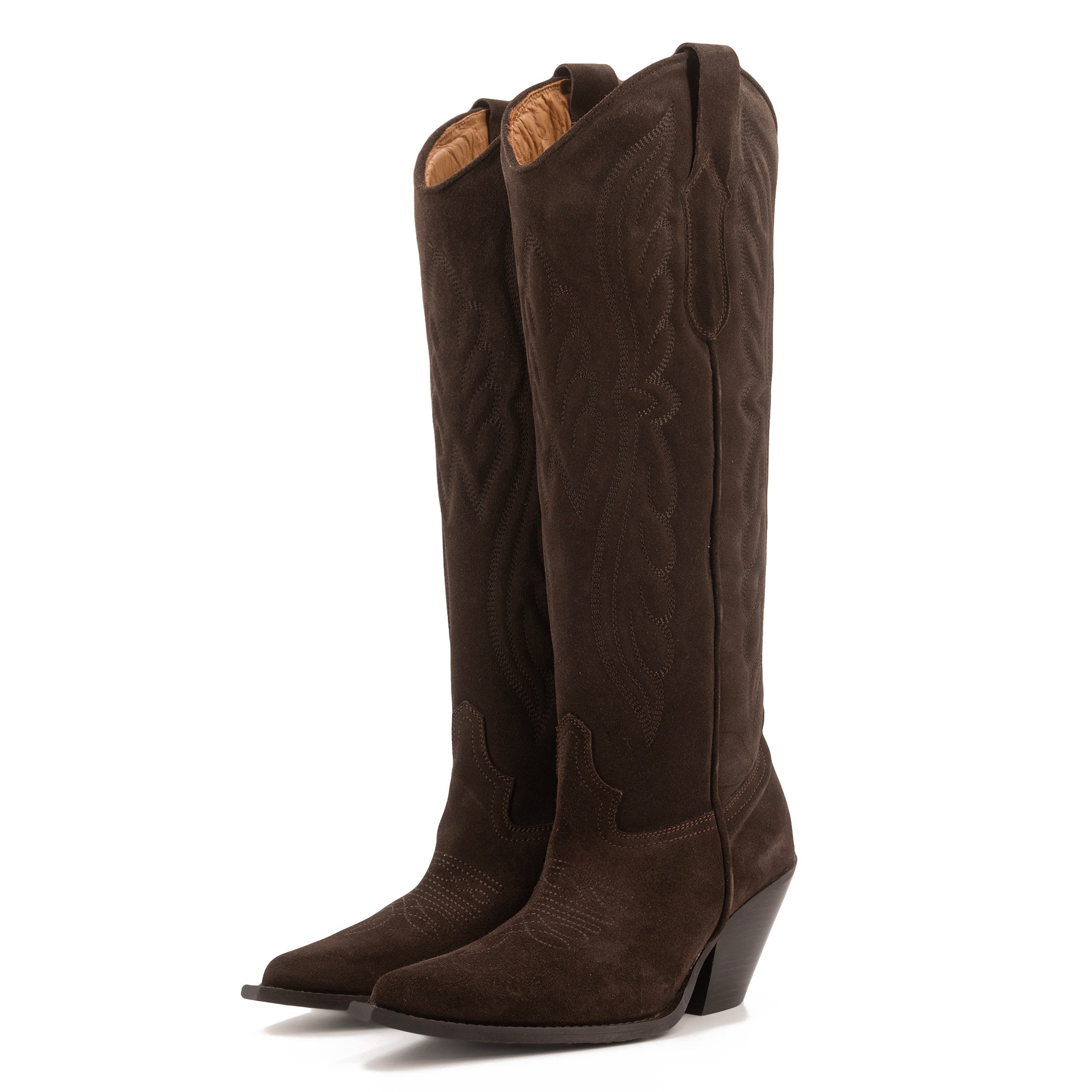 BROWN KNEE-HIGH SUEDE BOOTS