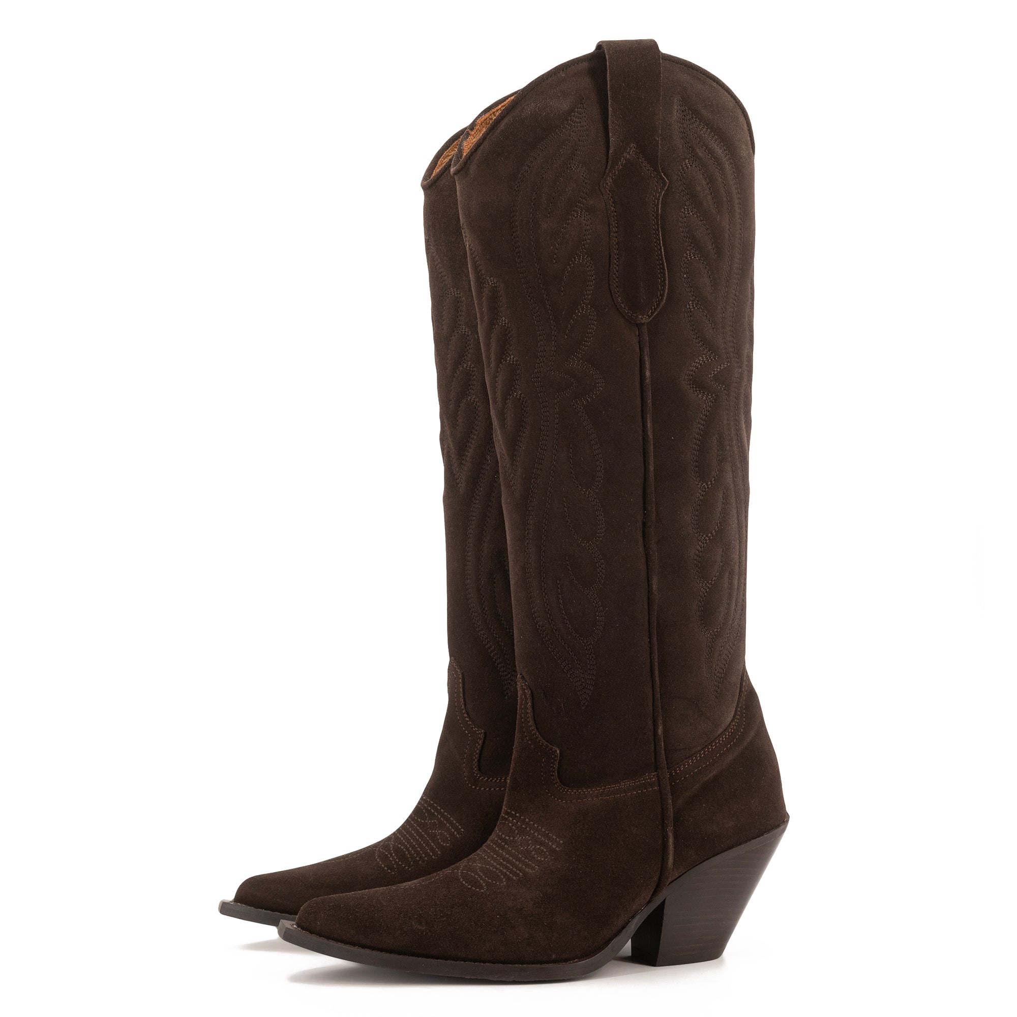 BROWN KNEE-HIGH SUEDE BOOTS