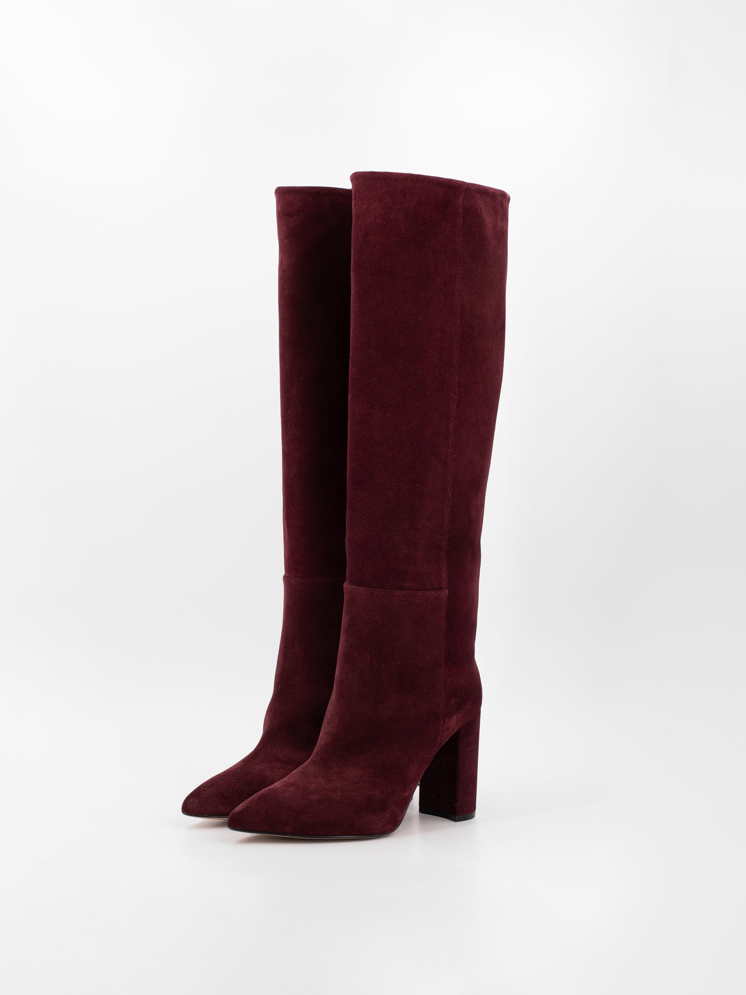 BURGUNDY SUEDE KNEE-HIGH BOOTS