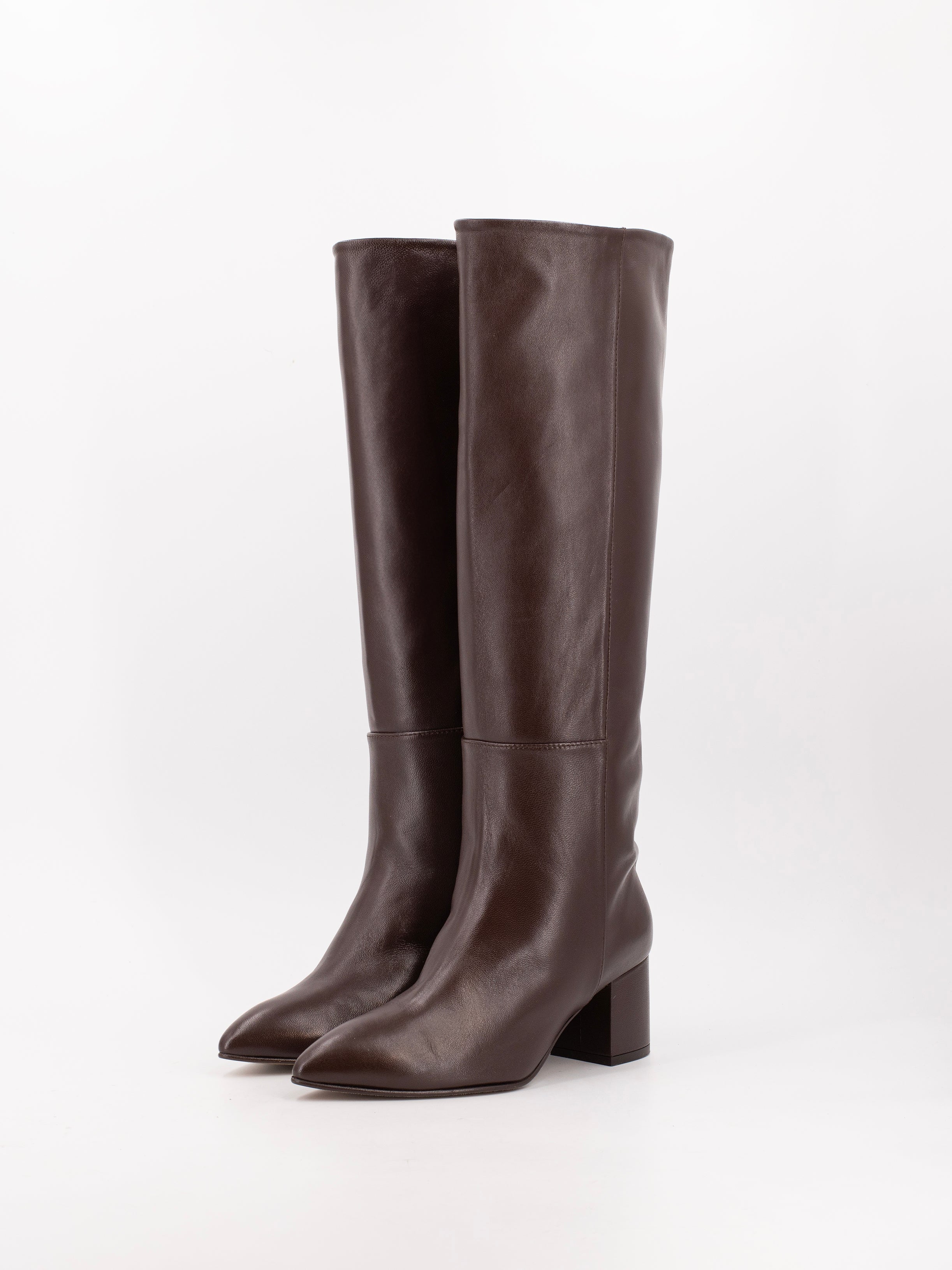 DARK BROWN LEATHER KNEE-HIGH BOOTS