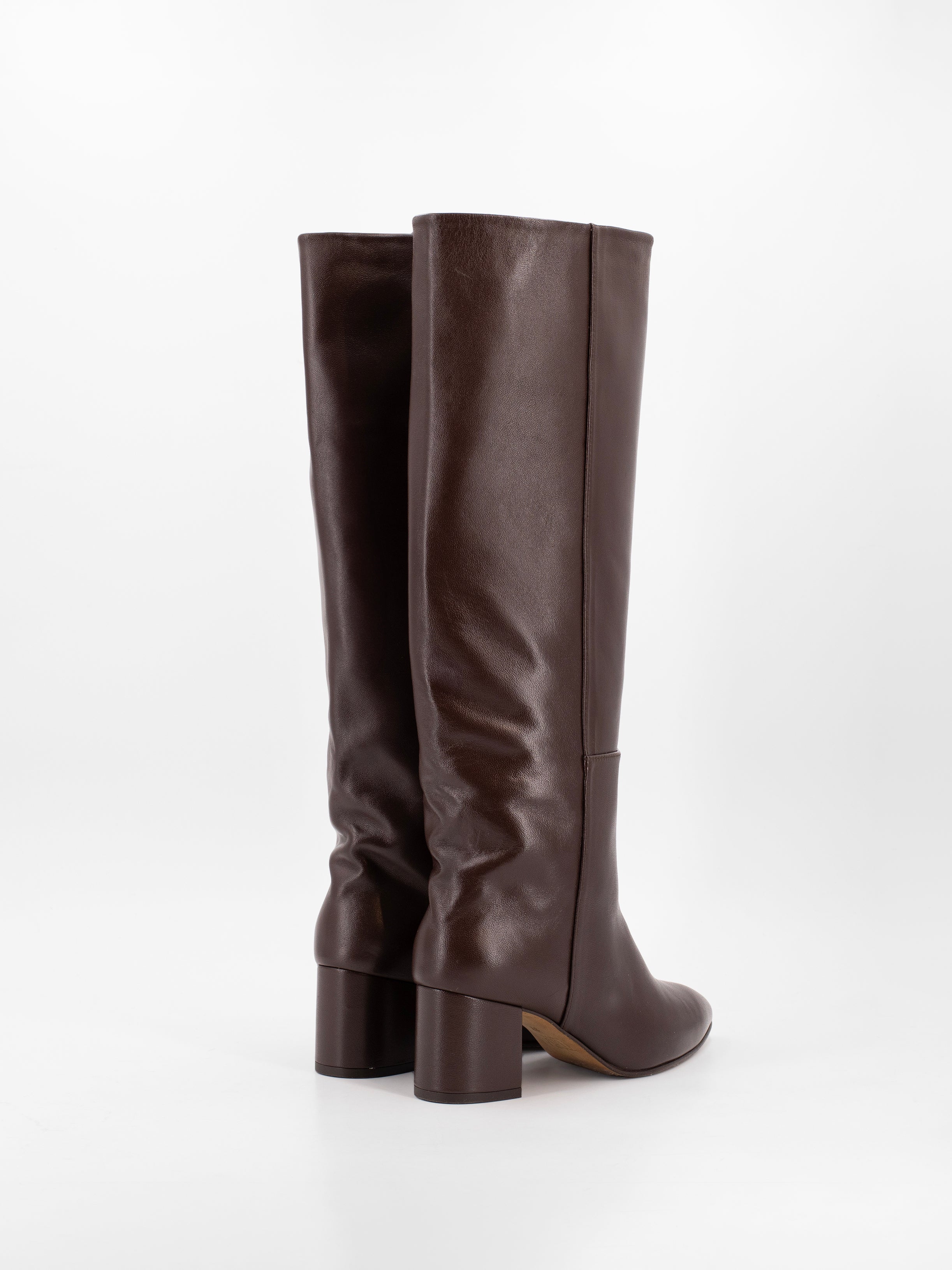 DARK BROWN LEATHER KNEE-HIGH BOOTS