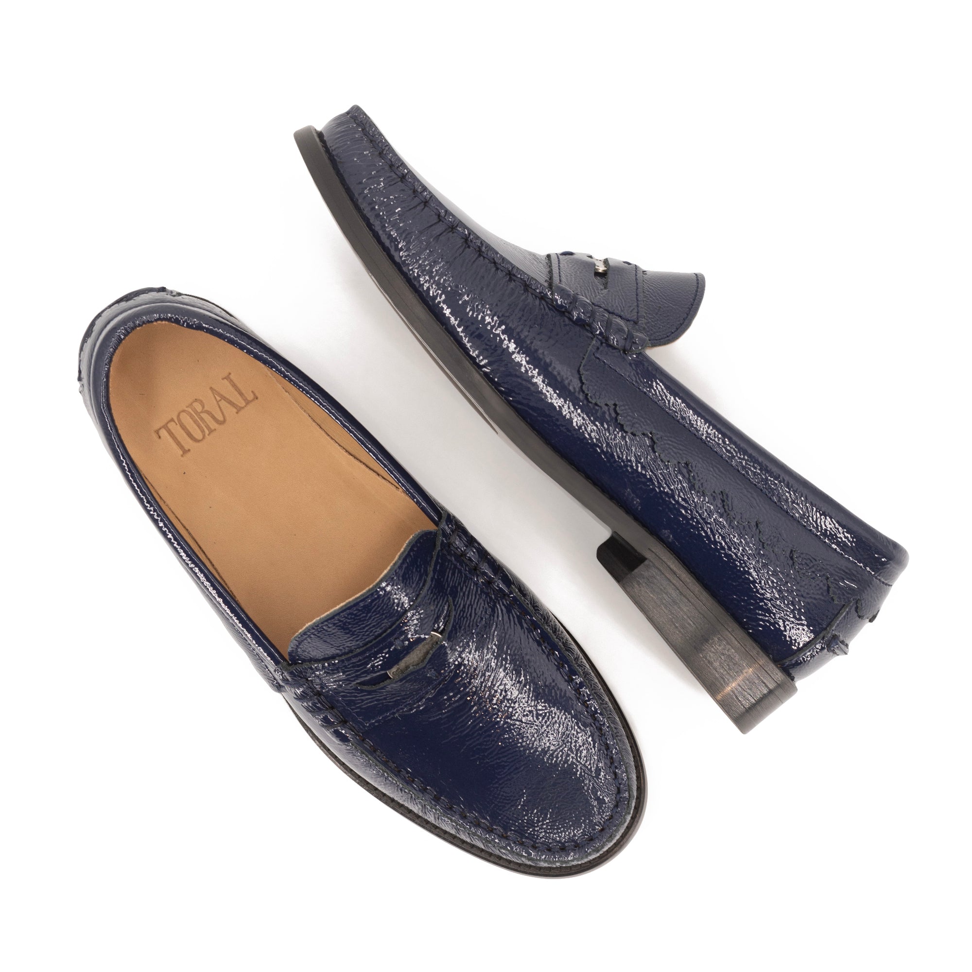 COIN BLUE PATENT LEATHER LOAFERS