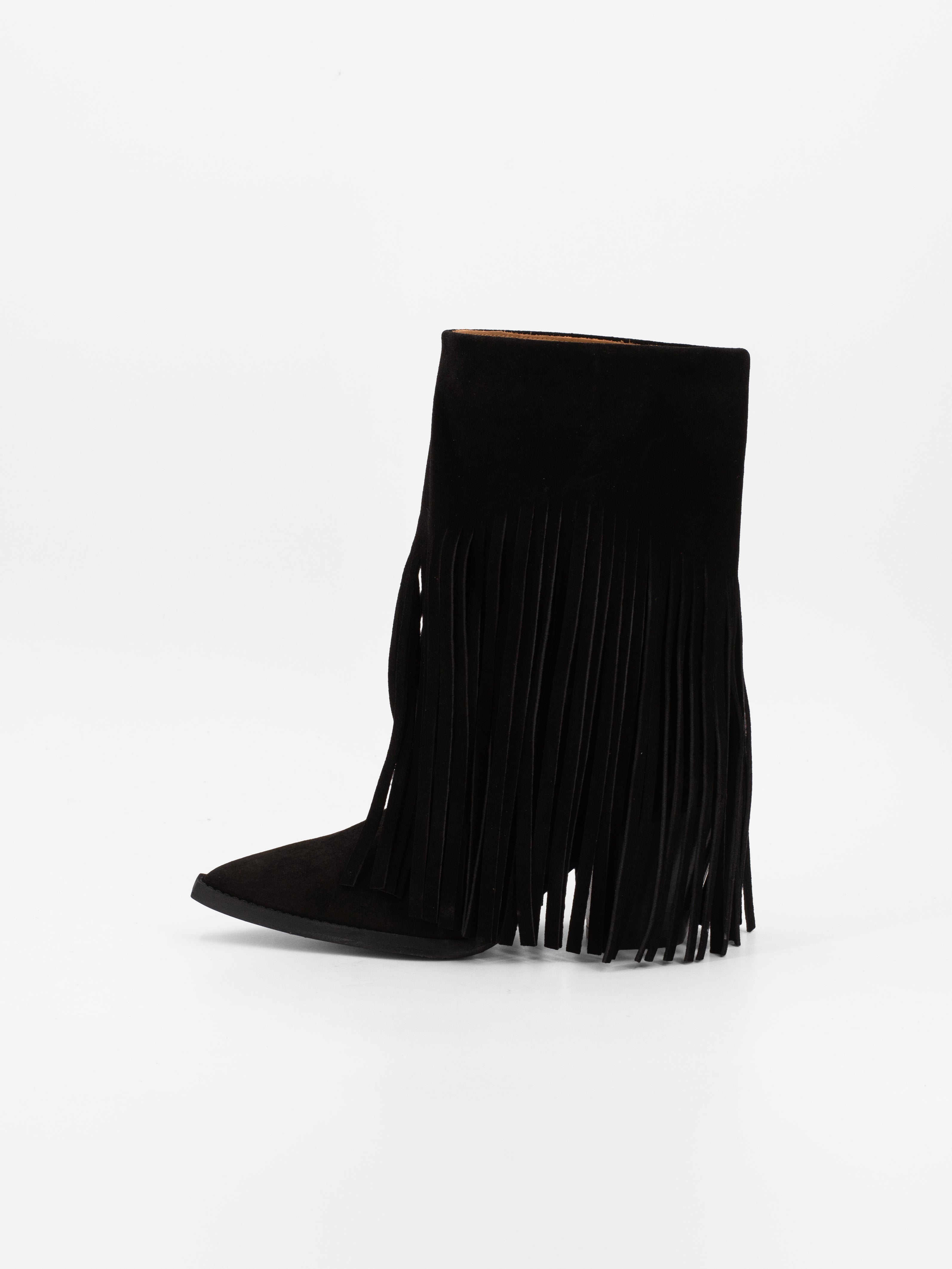 DONNA BLACK SUEDE FRINGE BOOT