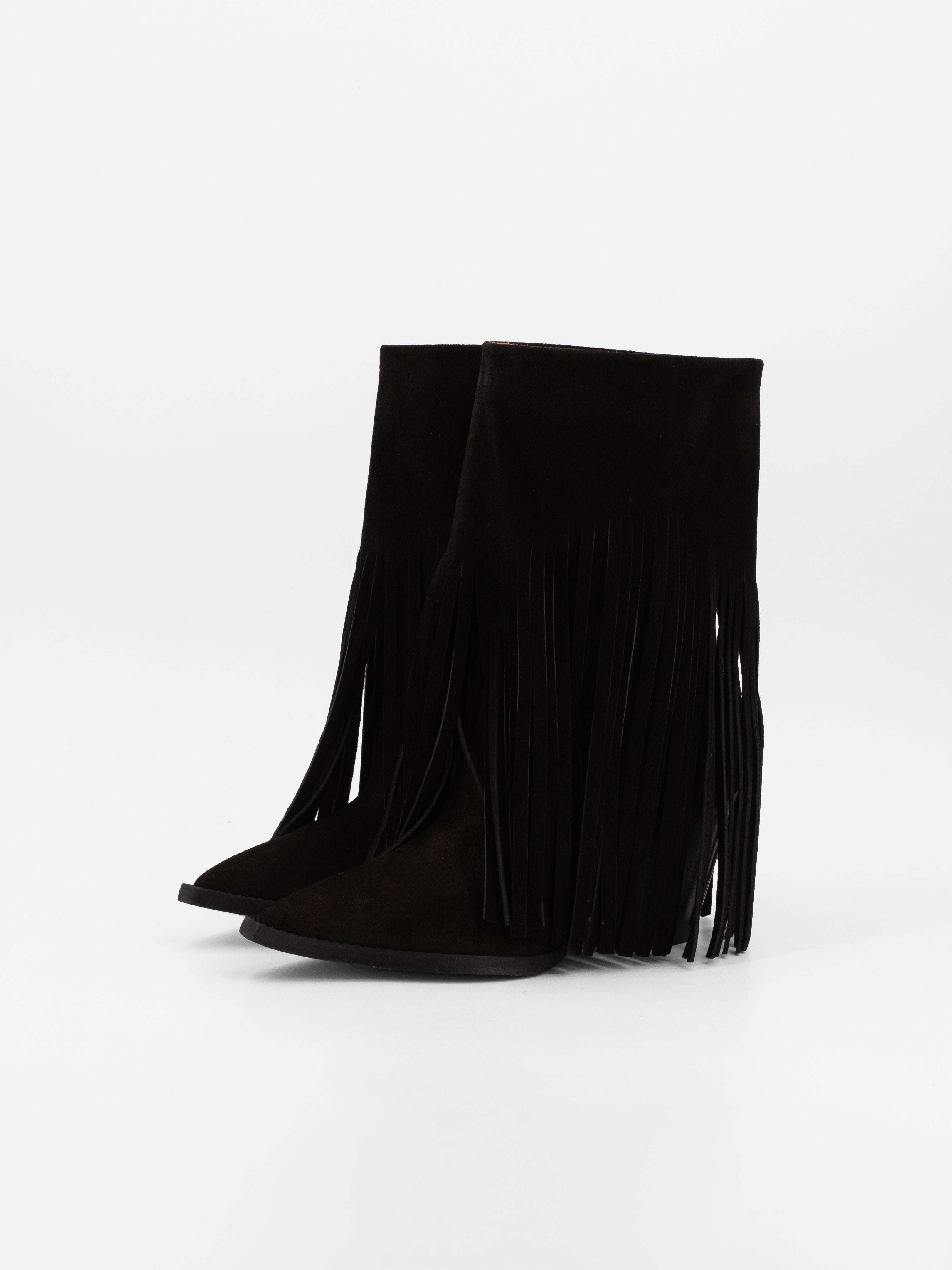 DONNA BLACK SUEDE FRINGE BOOT
