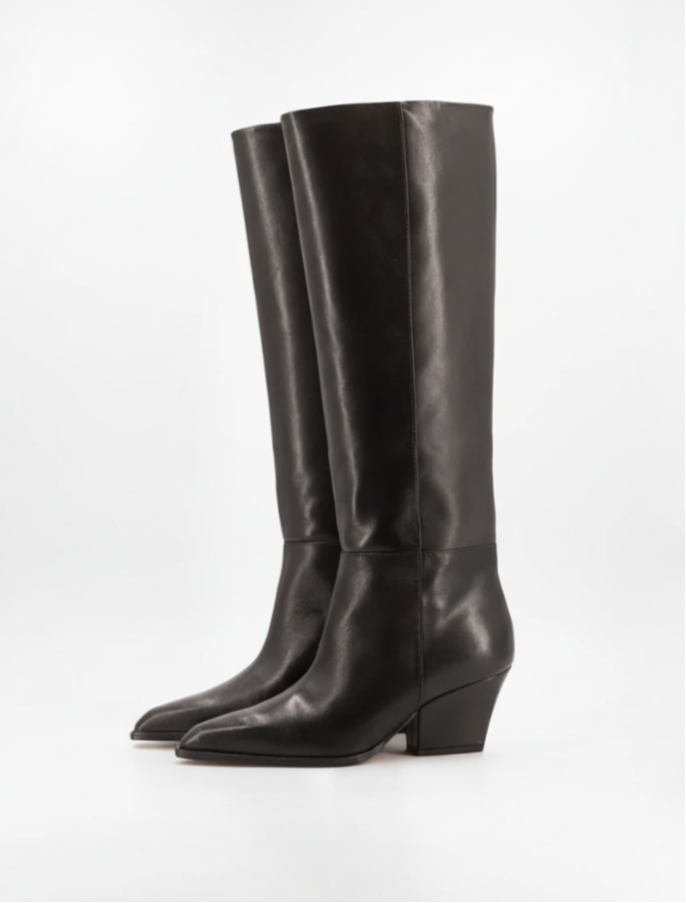 DAKOTA BLACK LEATHER KNEE-HIGH BOOTS