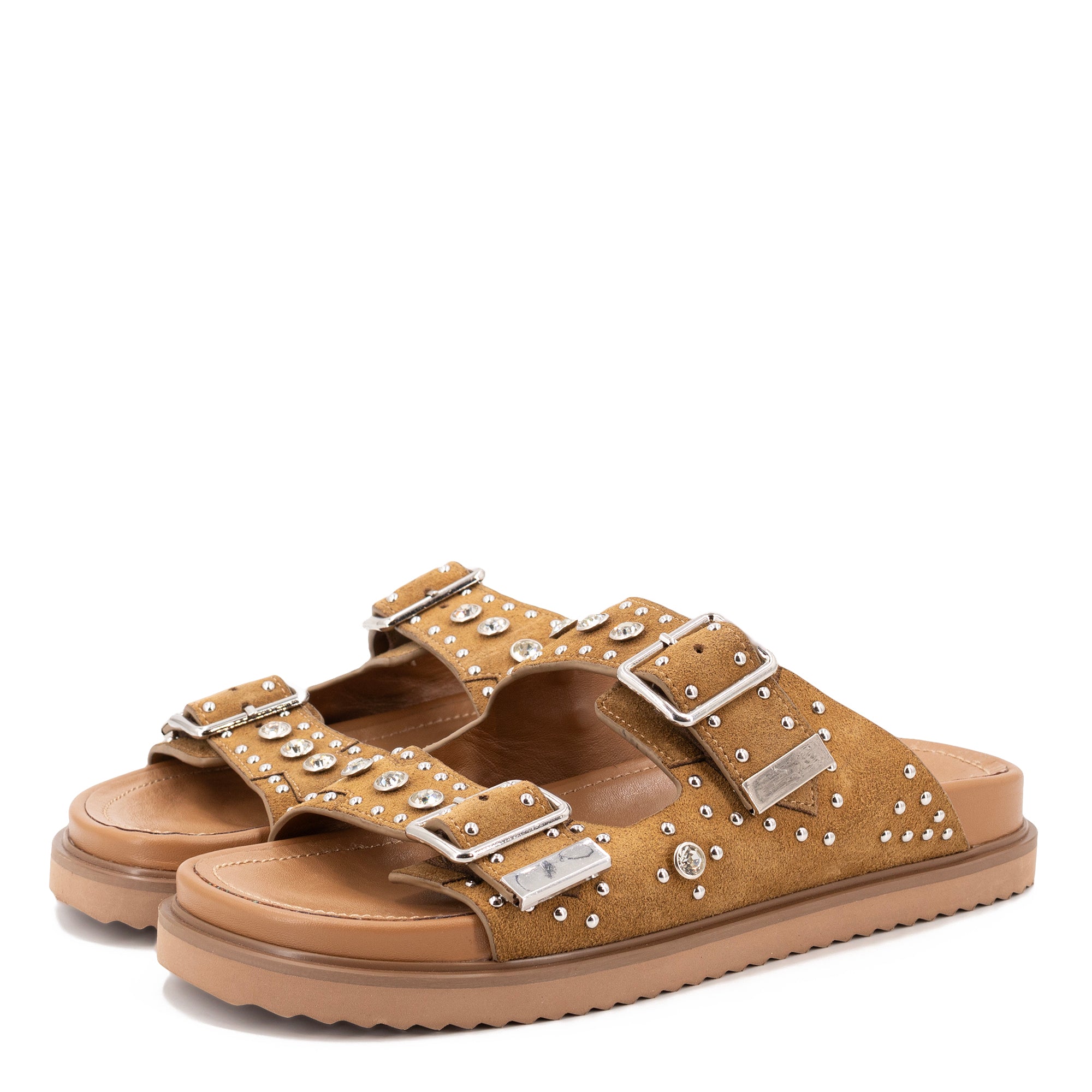 MARTA CAMEL STUDDED SANDALS