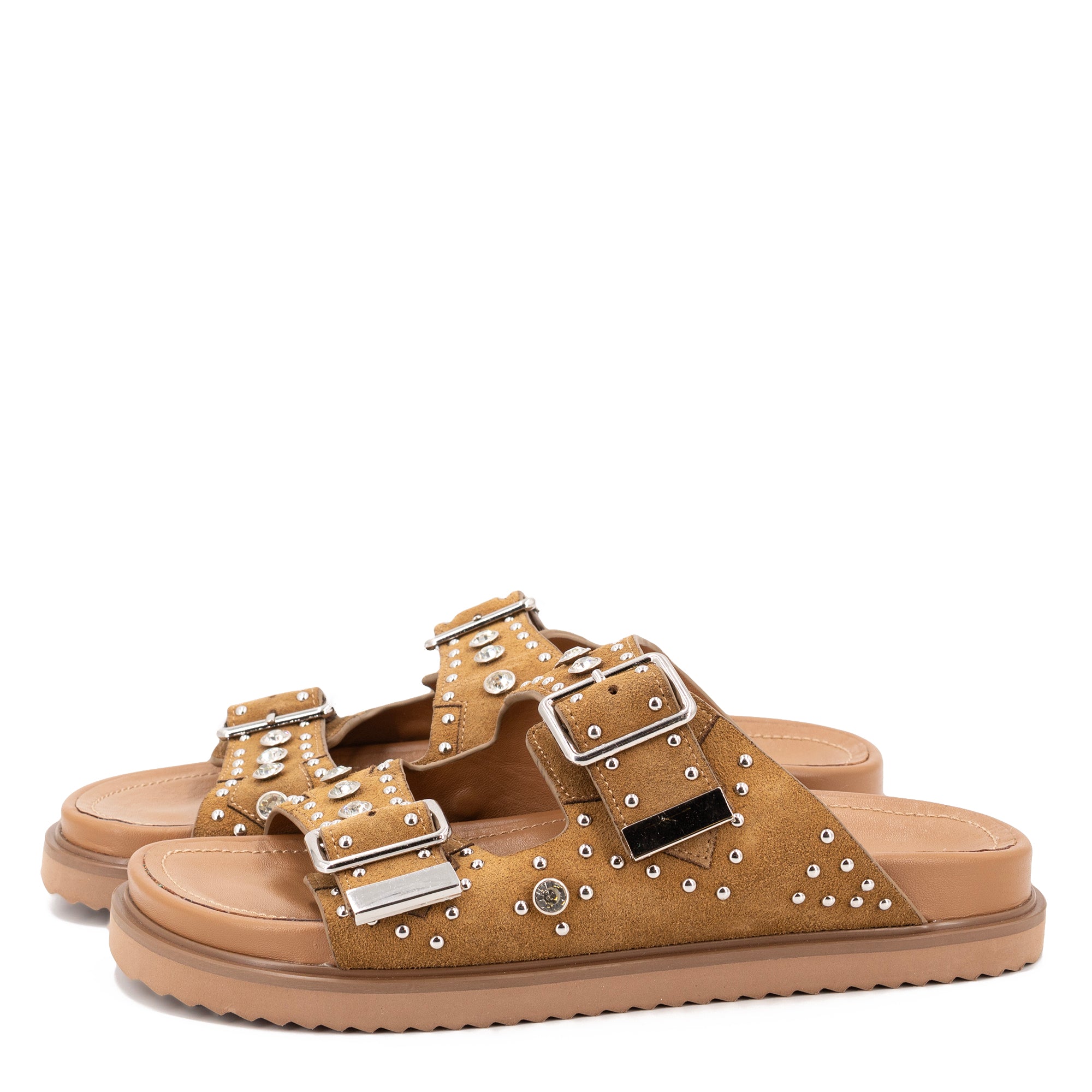 MARTA CAMEL STUDDED SANDALS