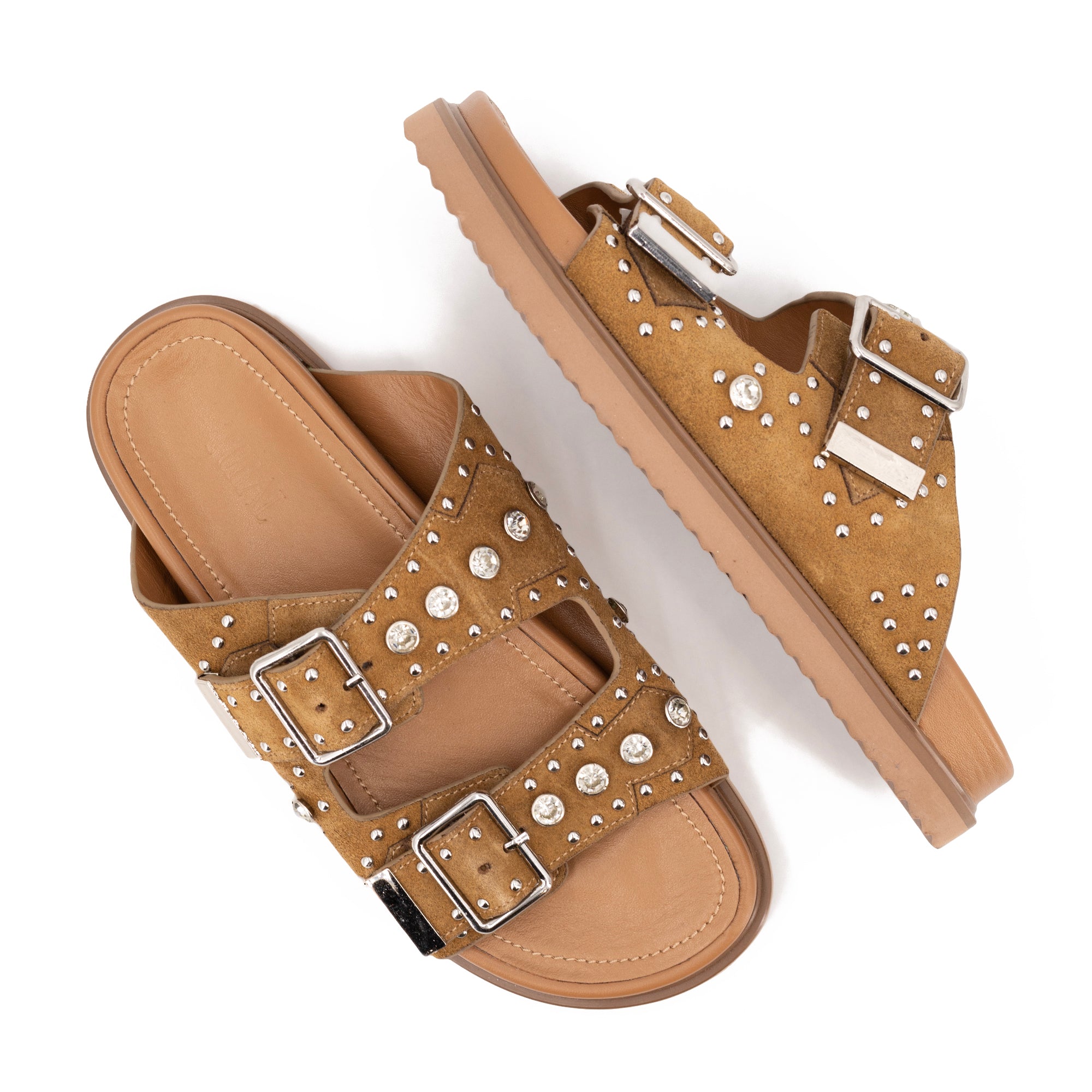 MARTA CAMEL STUDDED SANDALS