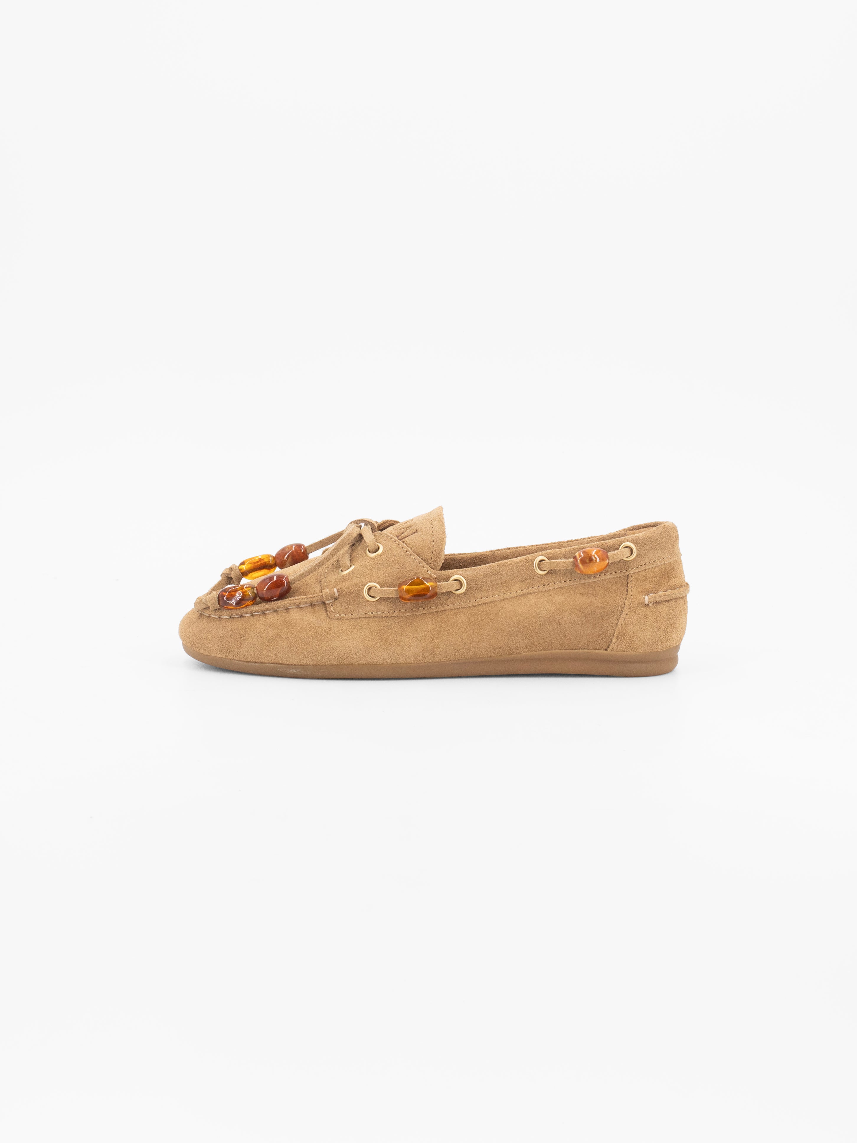 NAHUA SUEDE MOCCASIN WITH AMBER DETAILS