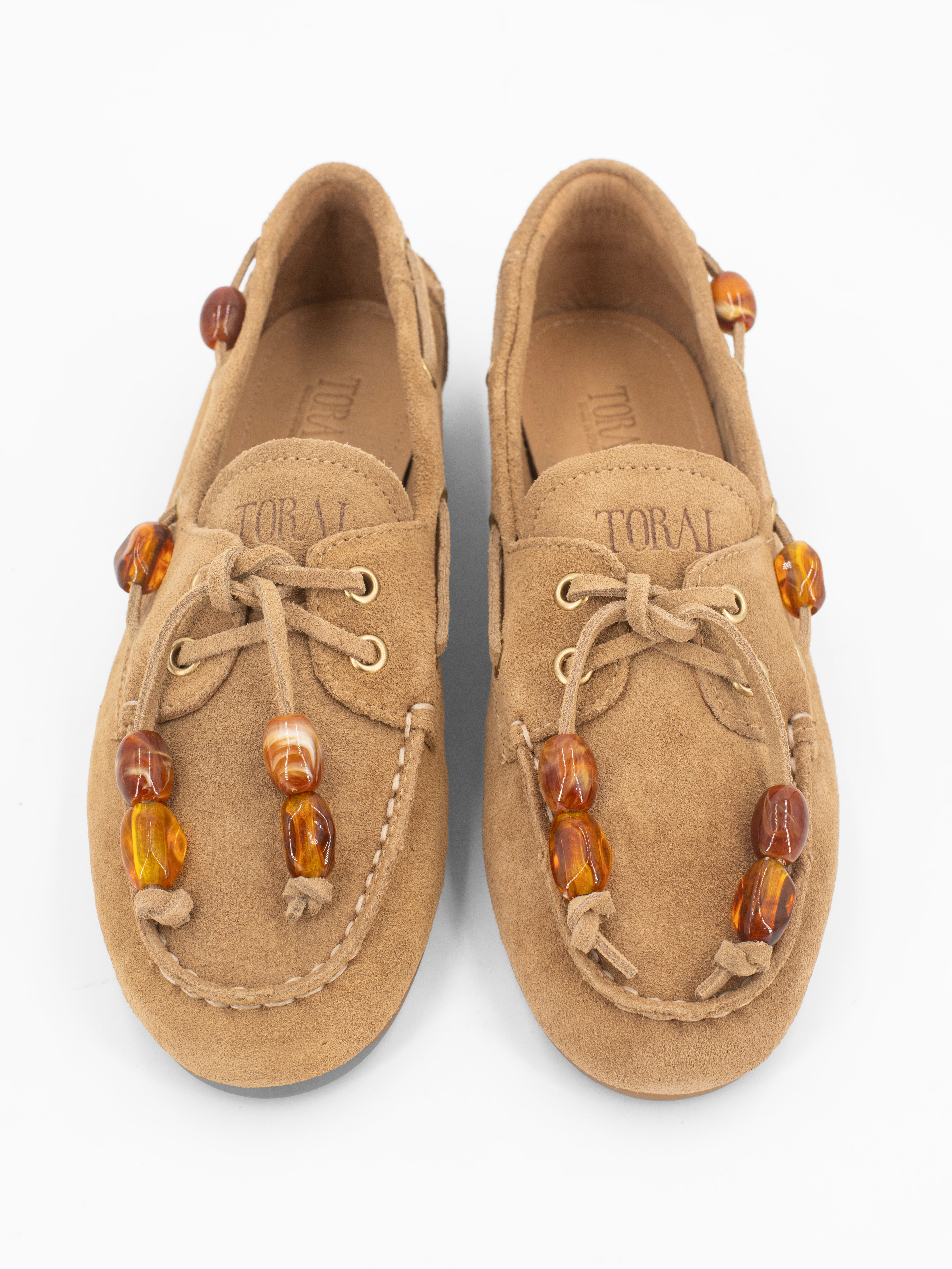 NAHUA SUEDE MOCCASIN WITH AMBER DETAILS