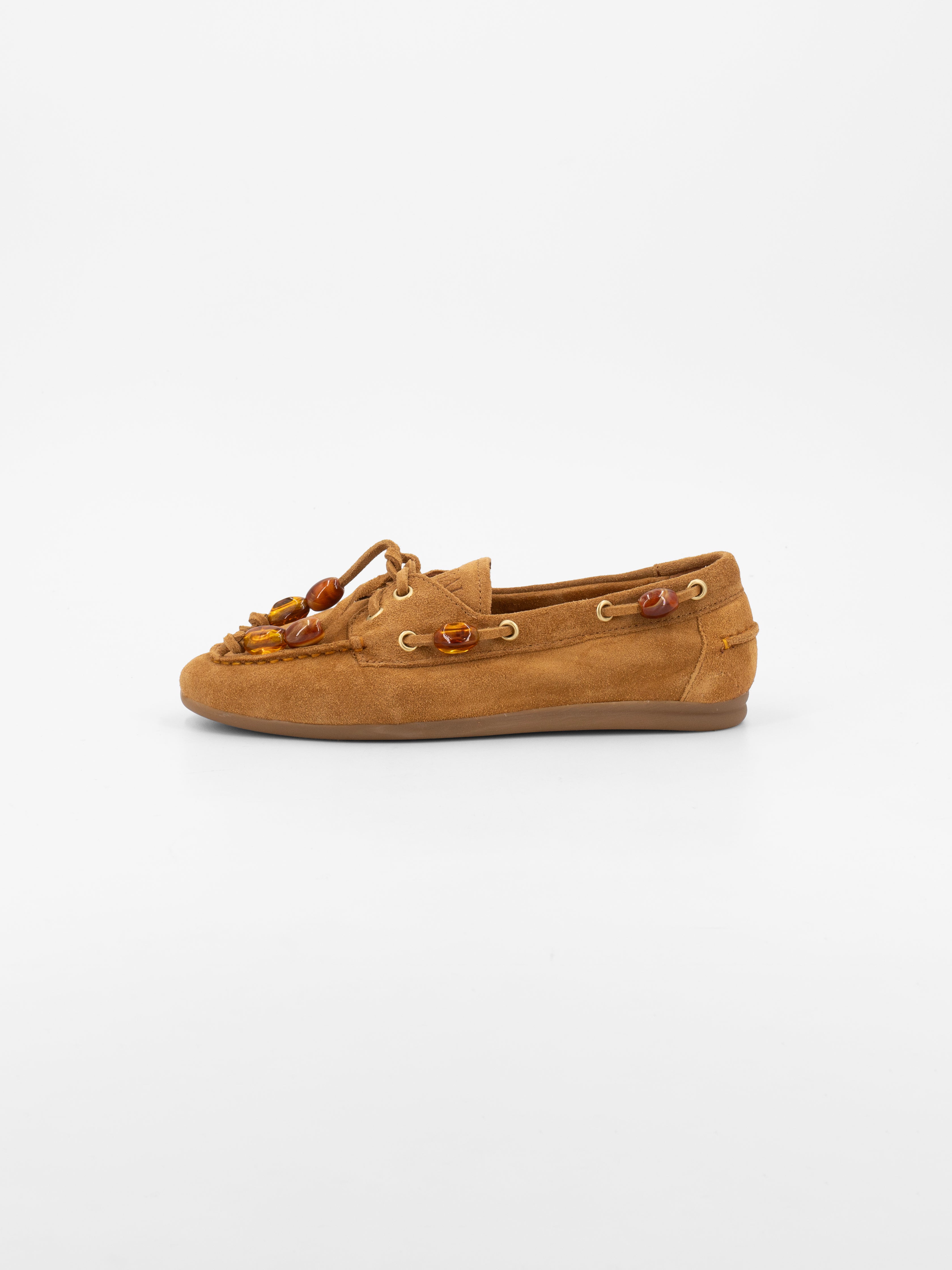 NAHUA SUEDE MOCCASIN WITH AMBER DETAILS