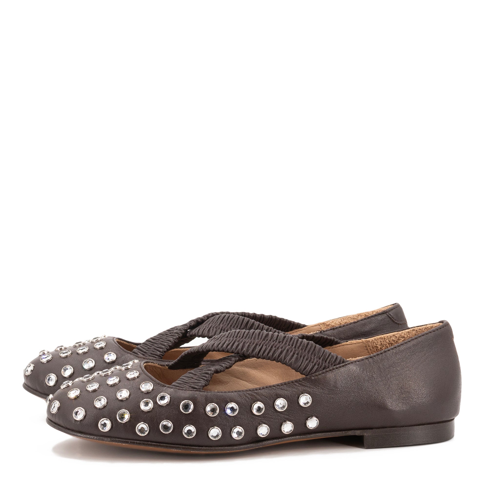 SILVIE  CRYSTALS BROWN BALLERINAS