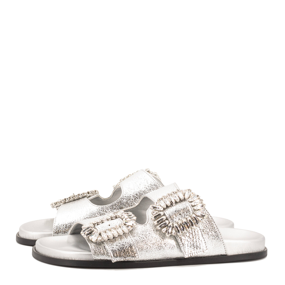 SILVER LEATHER SANDALS – Toral