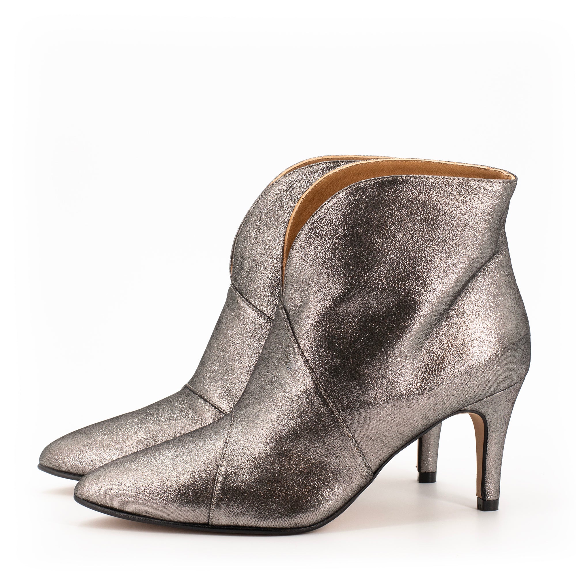 METALLIC LEATHER ANKLE BOOTS