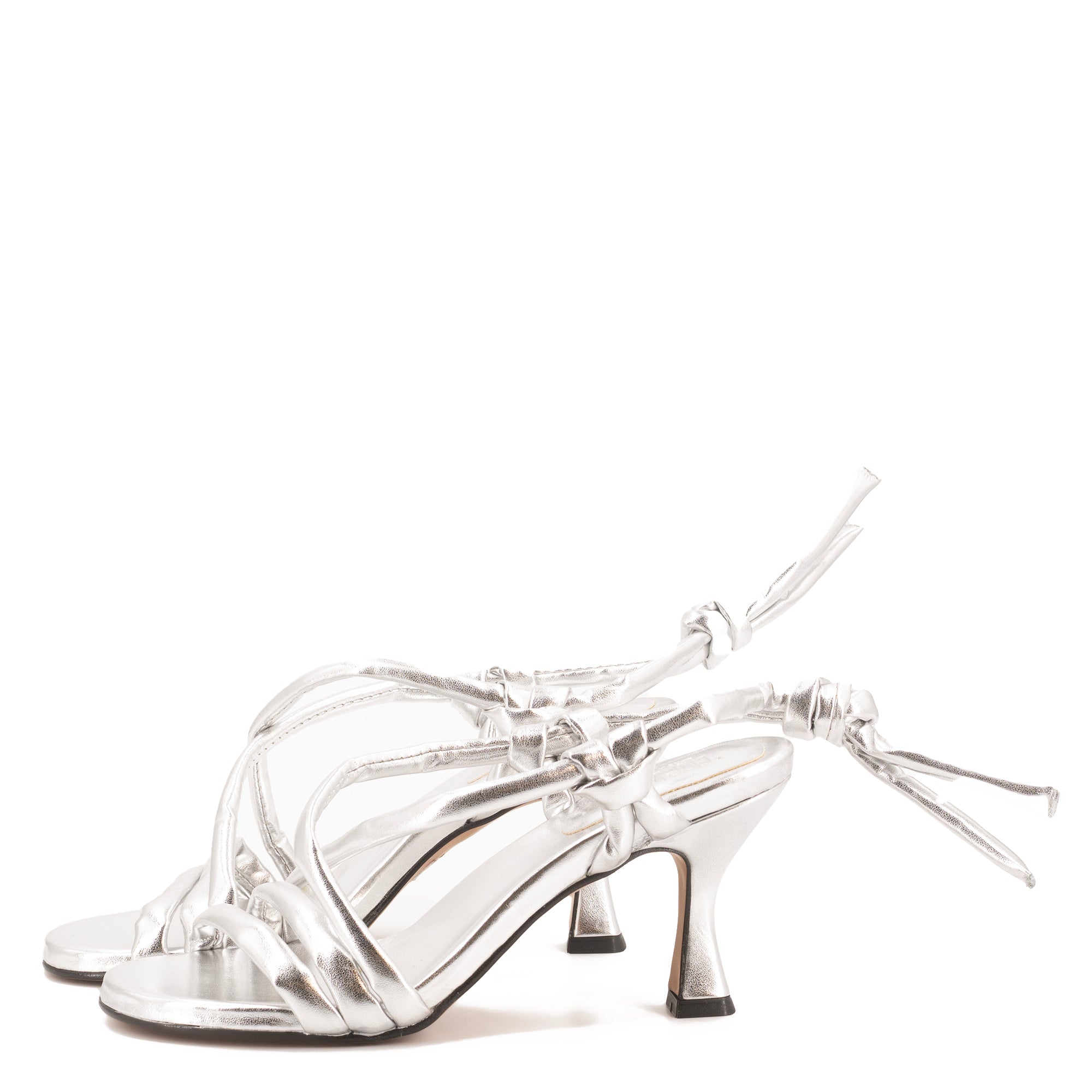 SILVER LEATHER STRAPPY SANDALS