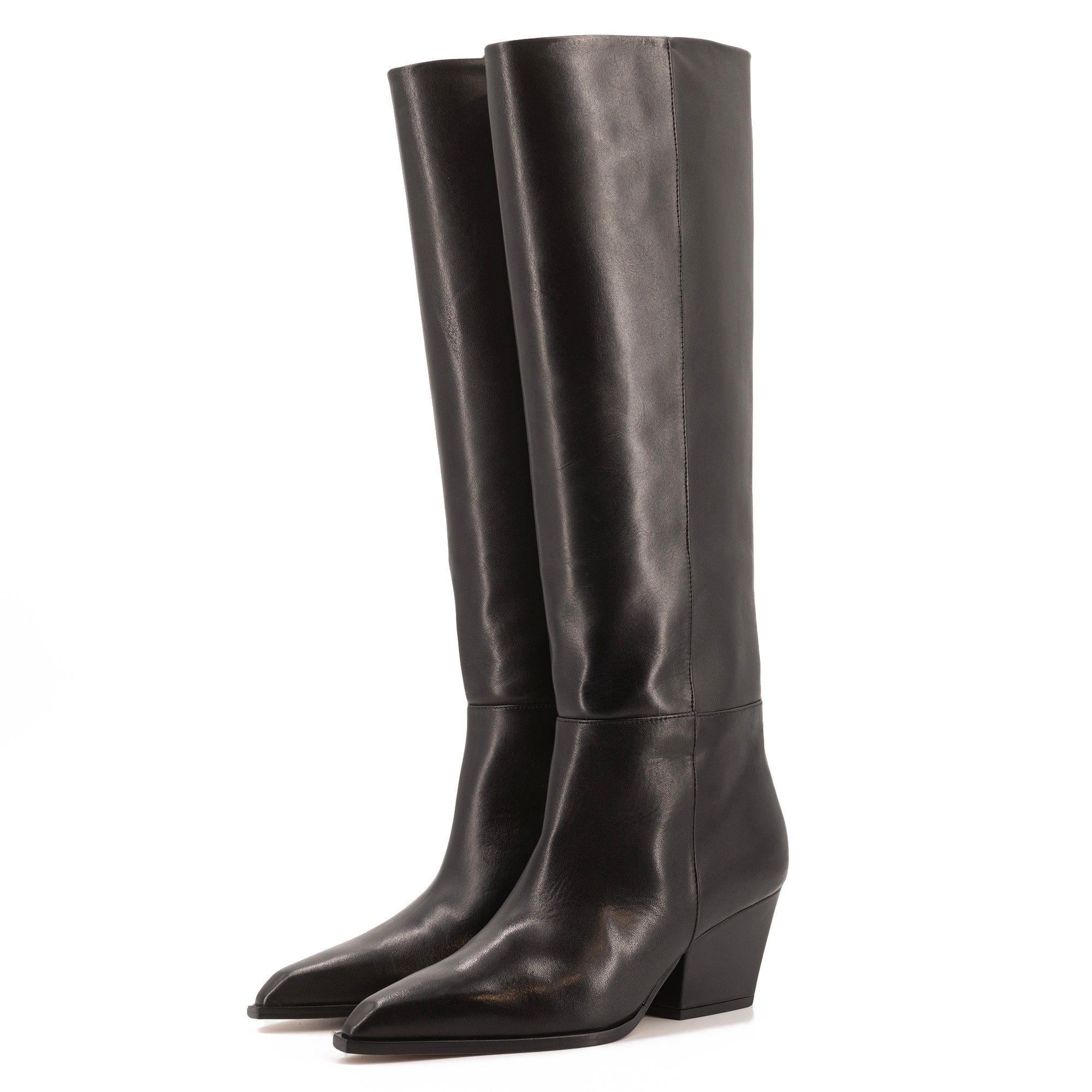 DAKOTA BLACK LEATHER KNEE-HIGH BOOTS