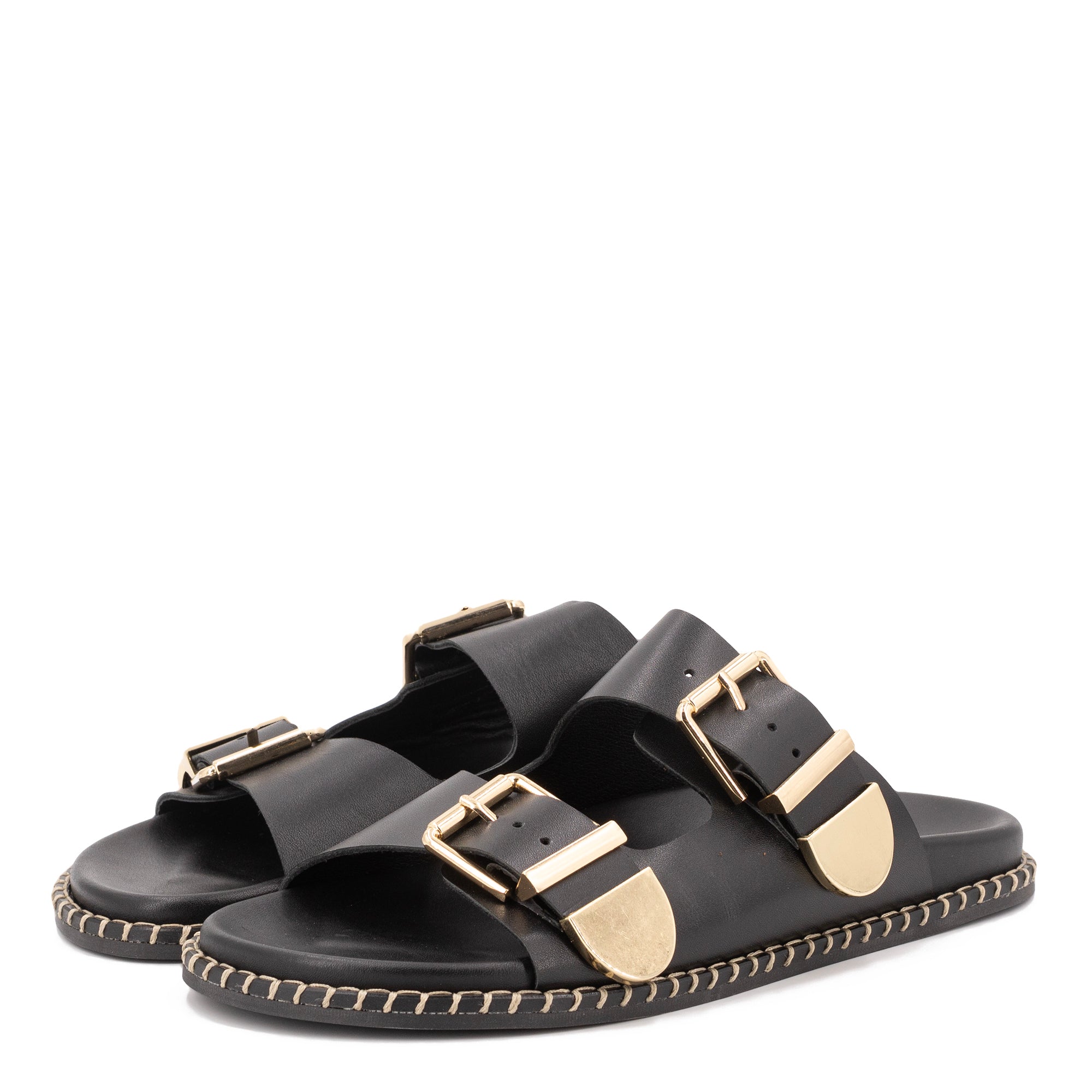 HIDRA BLACK LEATHER SANDALS