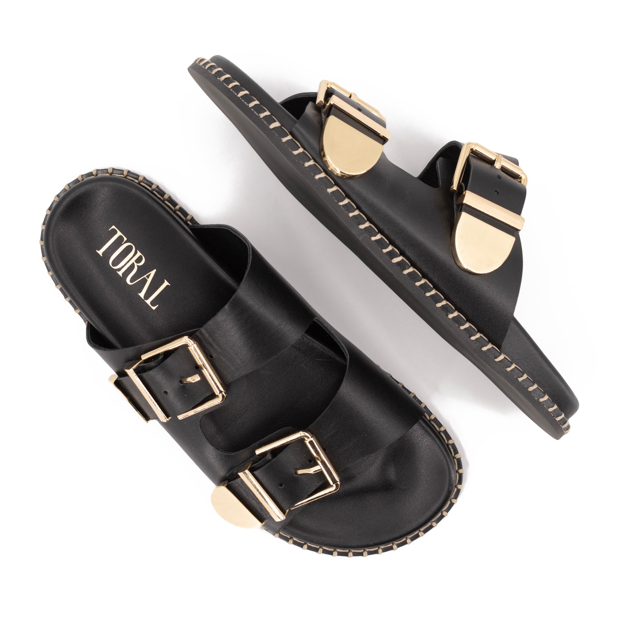 HIDRA BLACK LEATHER SANDALS