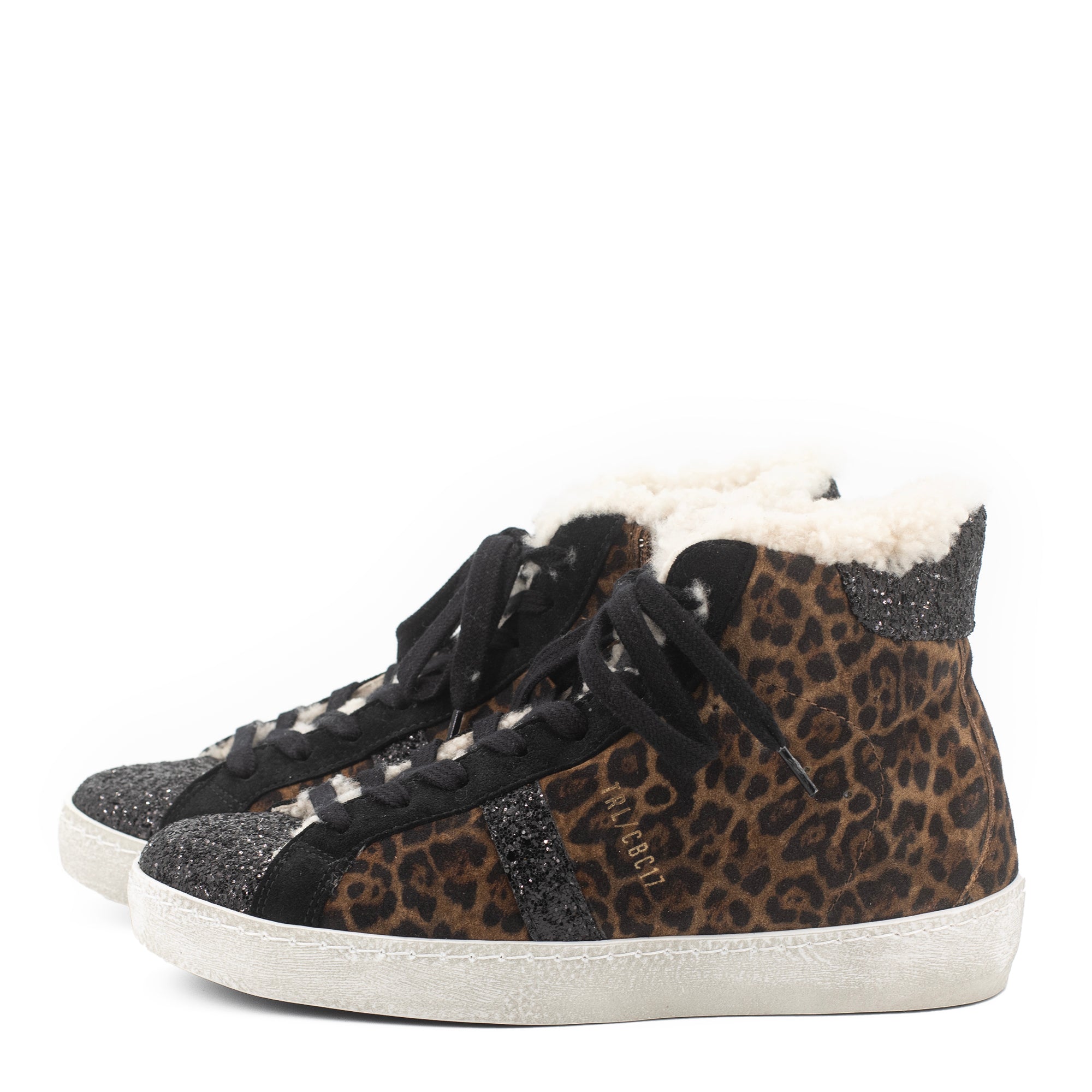 TORAL LEOPARD AND GLITTER HIGH-TOP SNEAKERS