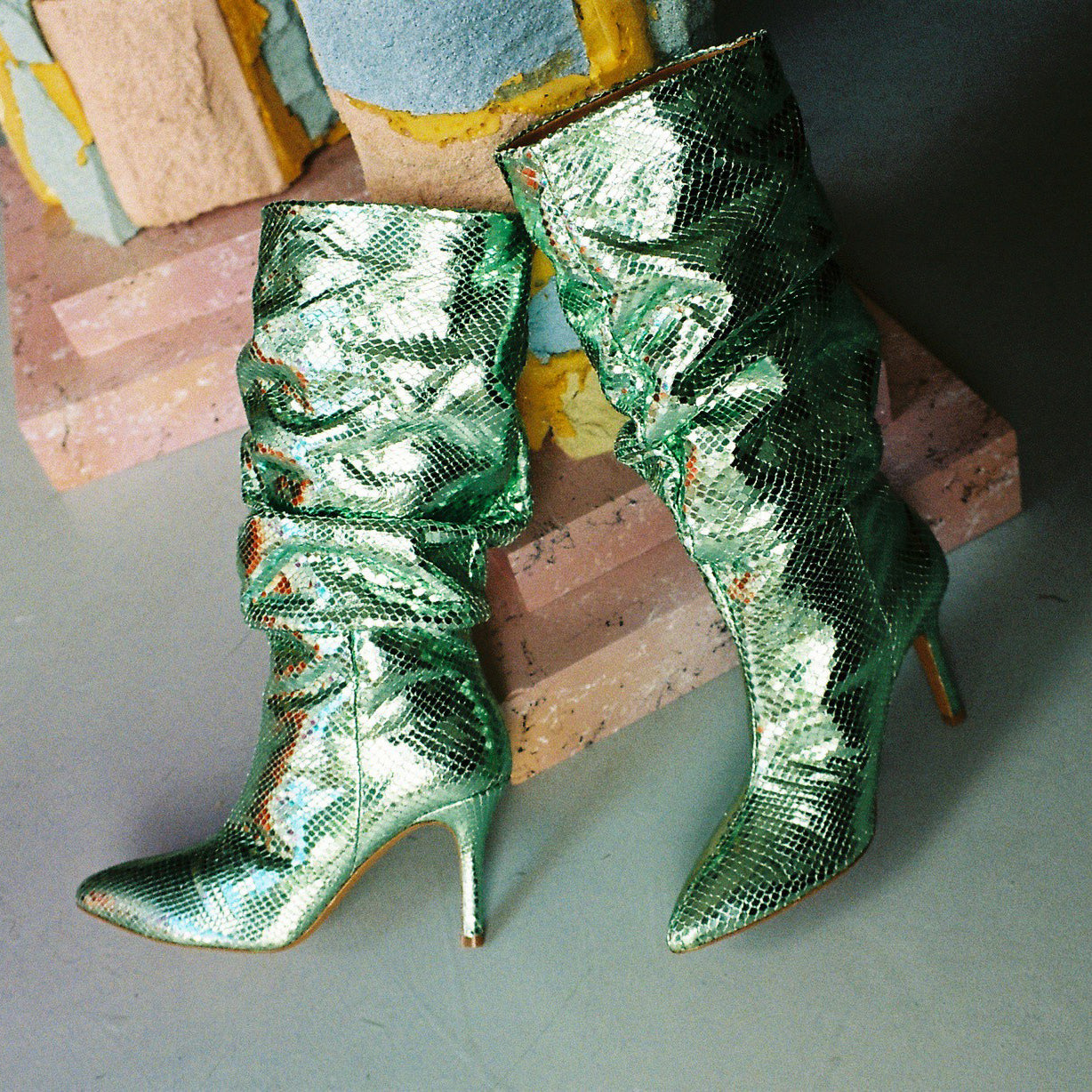 TORAL TEXTURED METALLIC MINT GREEN SLOUCHY BOOTS (6942871224460)