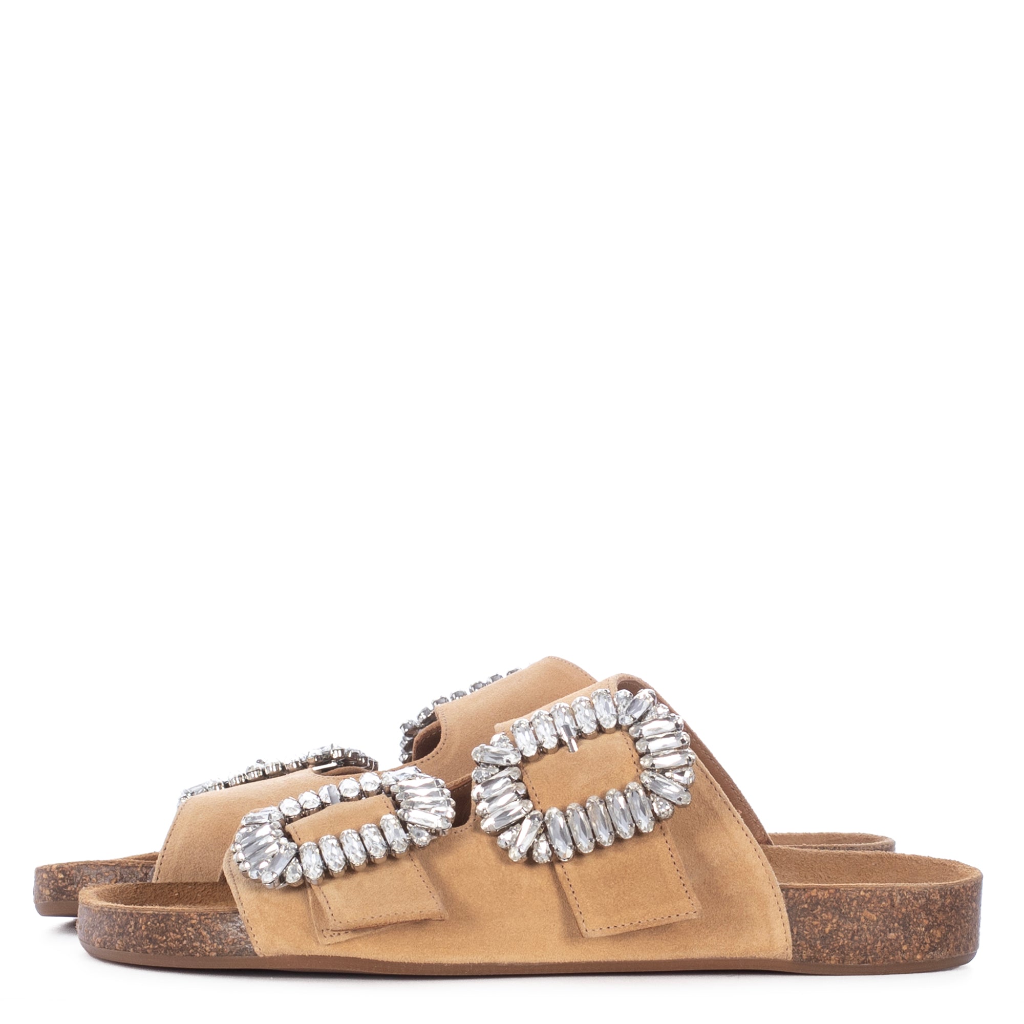 SAND SUEDE SANDALS WITH CRYSTALS