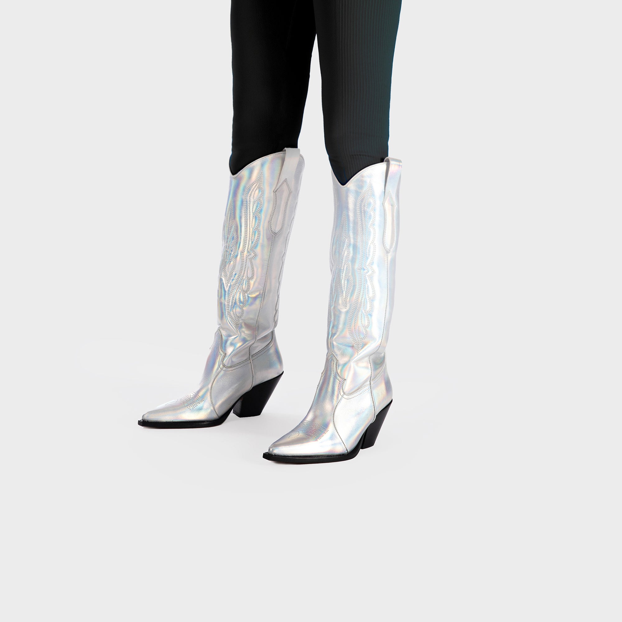 SONIC SILVER TORAL KNEE-HIGH LEATHER BOOTS