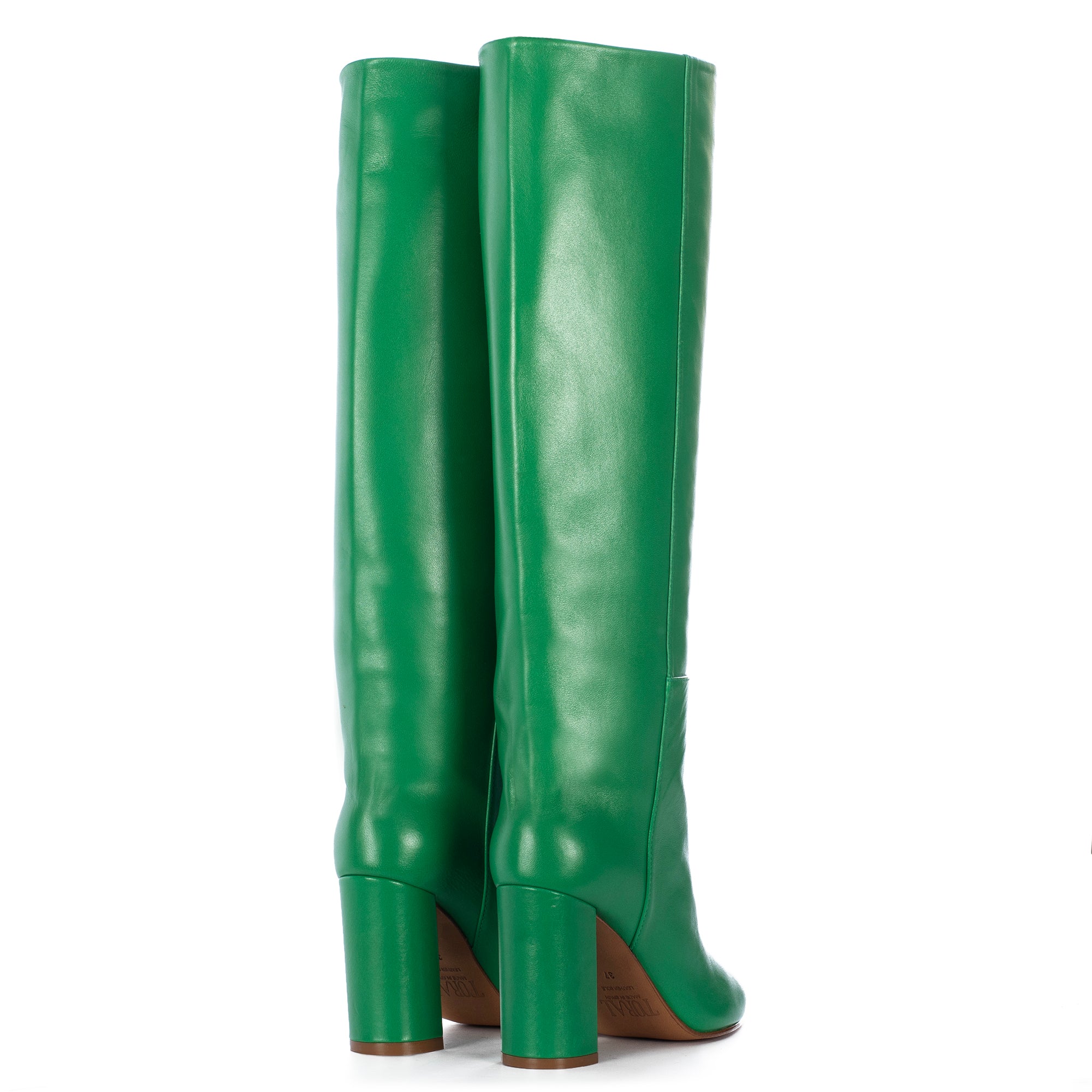 GREEN LEATHER TALL BOOTS