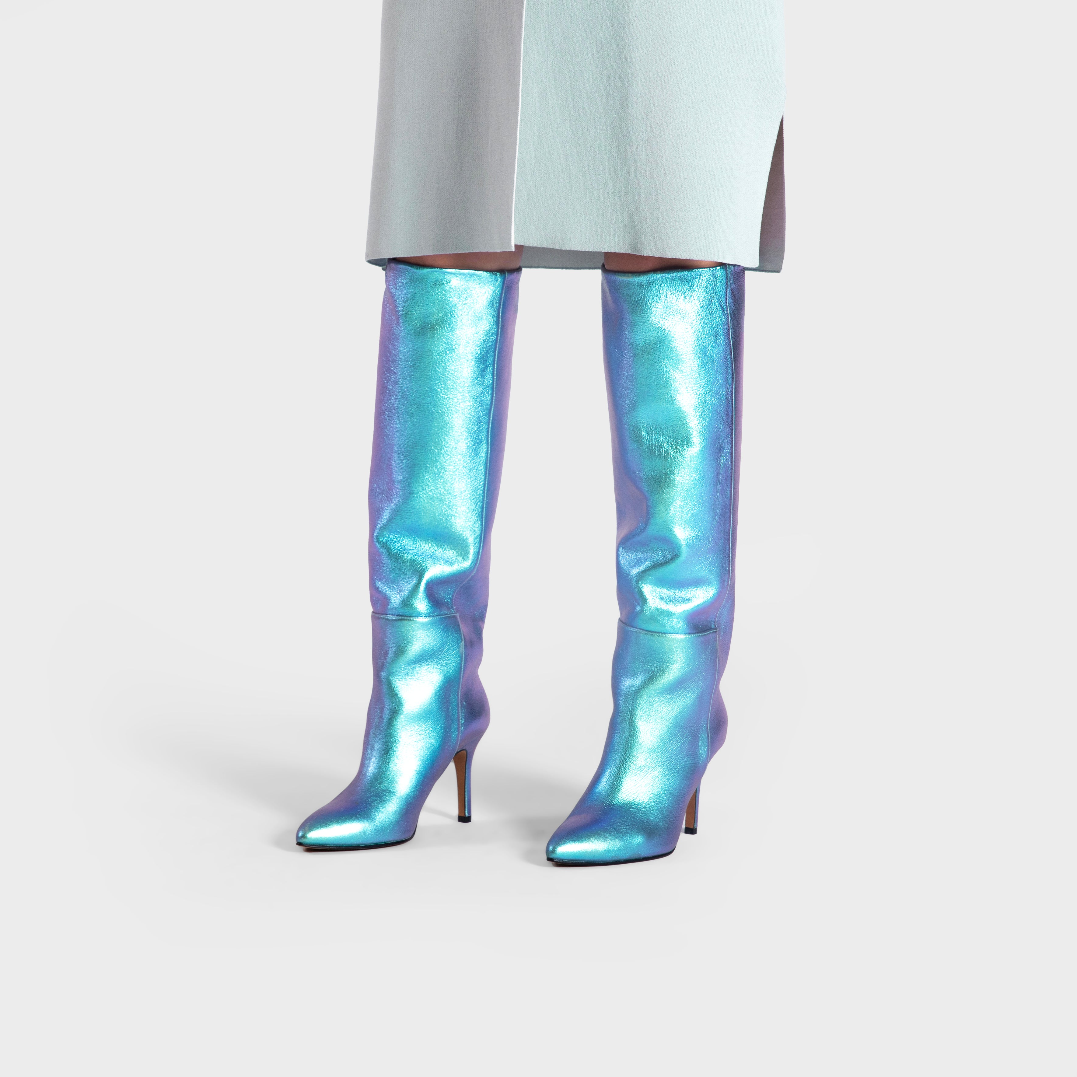 AURA IRIDESCENT BLUE TALL BOOTS