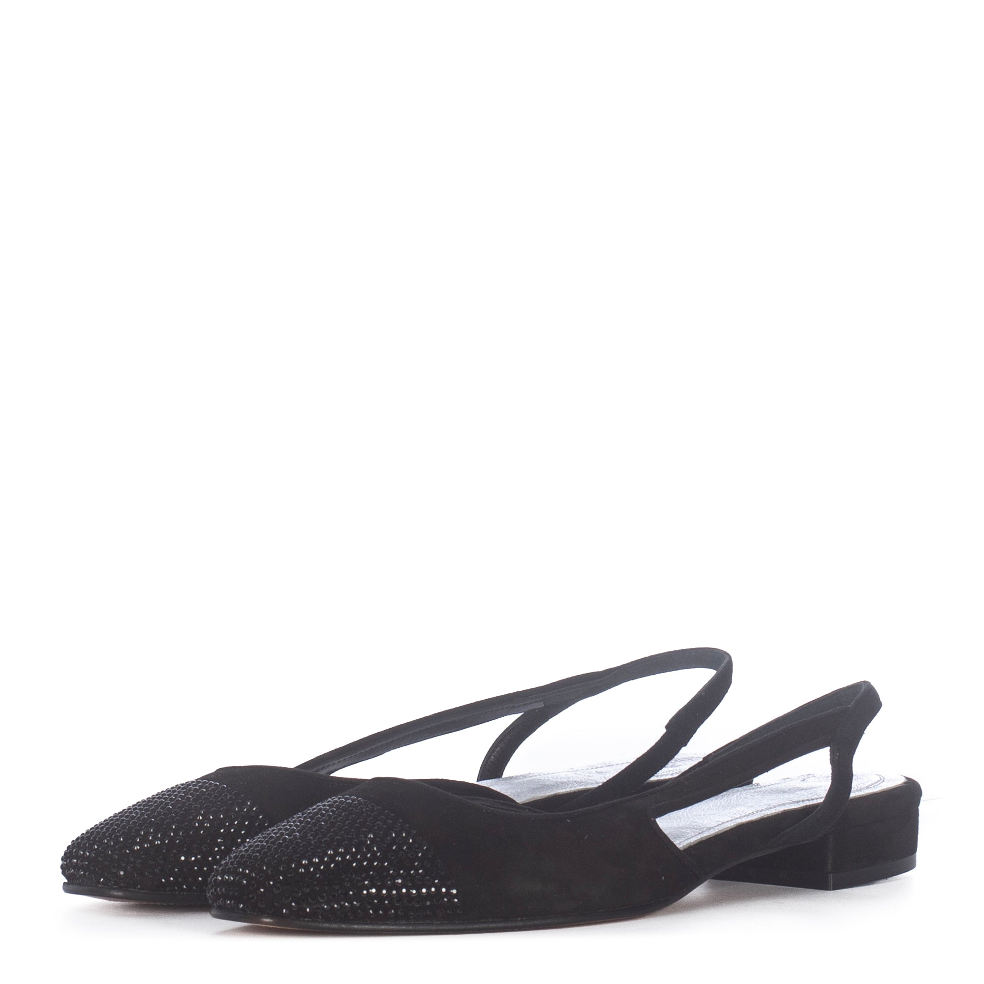 LILA STRASS BLACK SUEDE SANDALS